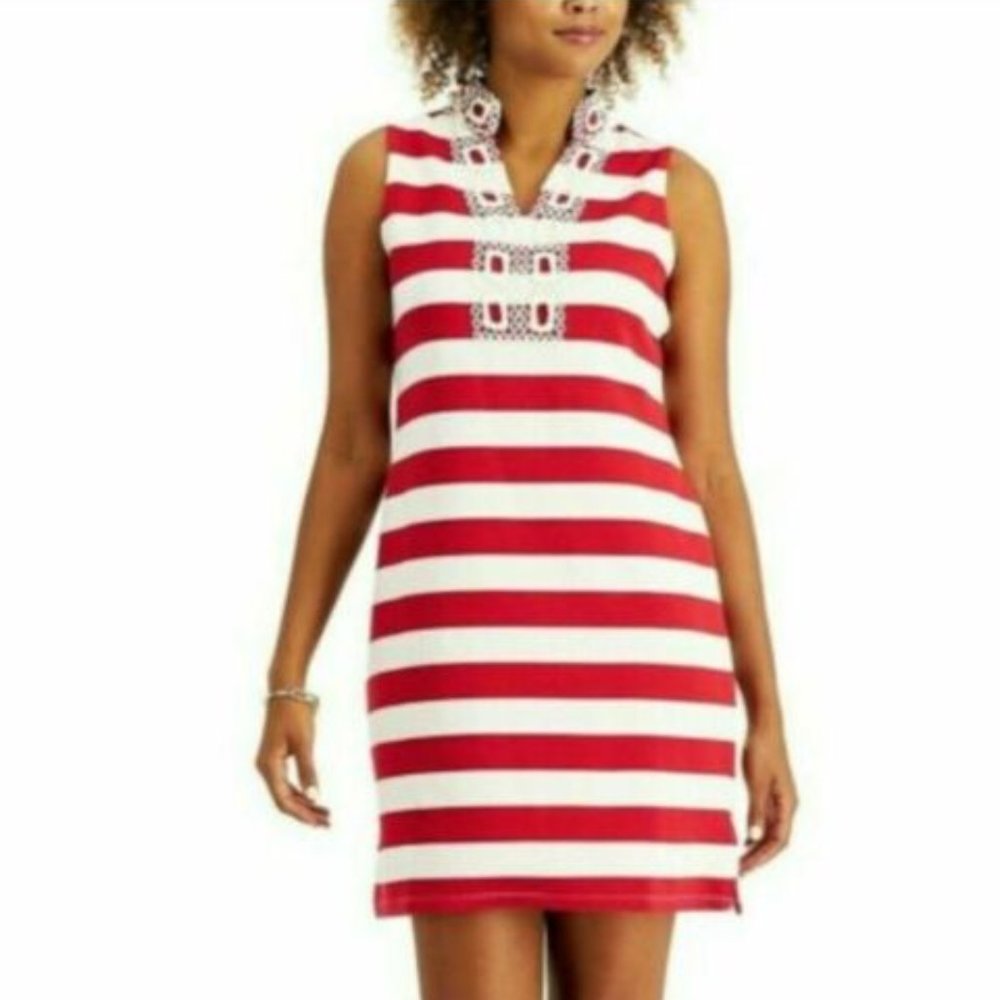 NWOT Charter Club red & cream stripe nautical dress, Med